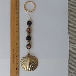 Gold Shell Purse Charm with Beaded Accent